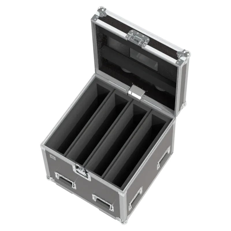 Empty ALP FLIGHT CASES 4-way trunk for Starway 3.9 showing vertical divider system and accessory compartment for cables and rigging hardware