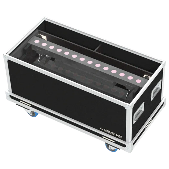 4x Starway Ariane 1430 LED bars stored in ALP lighting flight case with custom CNC foam compartments