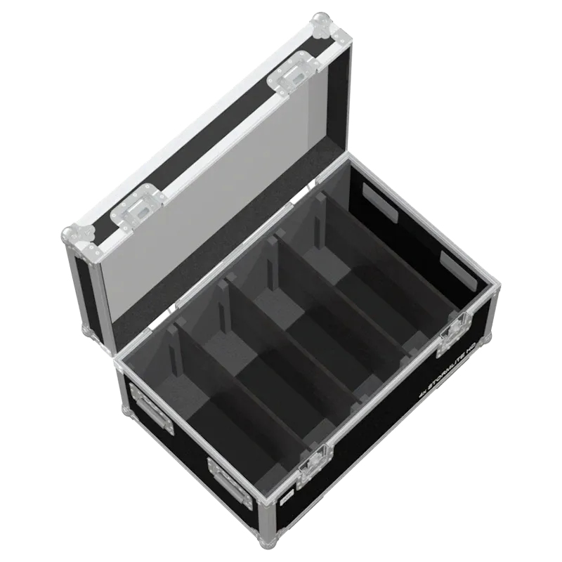 Empty ALP FLIGHT CASES 4-way trunk for Starway Stormlite HD showing internal slots and cable compartment
