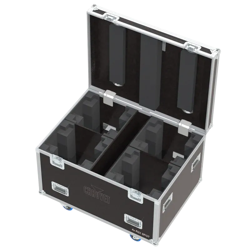 Empty ALP Flight Case for 4x Chauvet R2X Spot with custom CNC foam inserts.