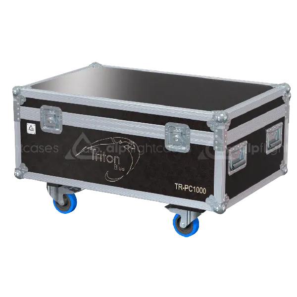 ALP FLIGHT CASES front view of 6x Art System Strob 3000 LED lighting flight case with heavy-duty touring hardware and wheels