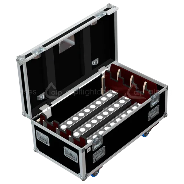 6x Cameo PixBar DTW Pro LED bars stored in ALP lighting flight case with custom CNC foam compartments