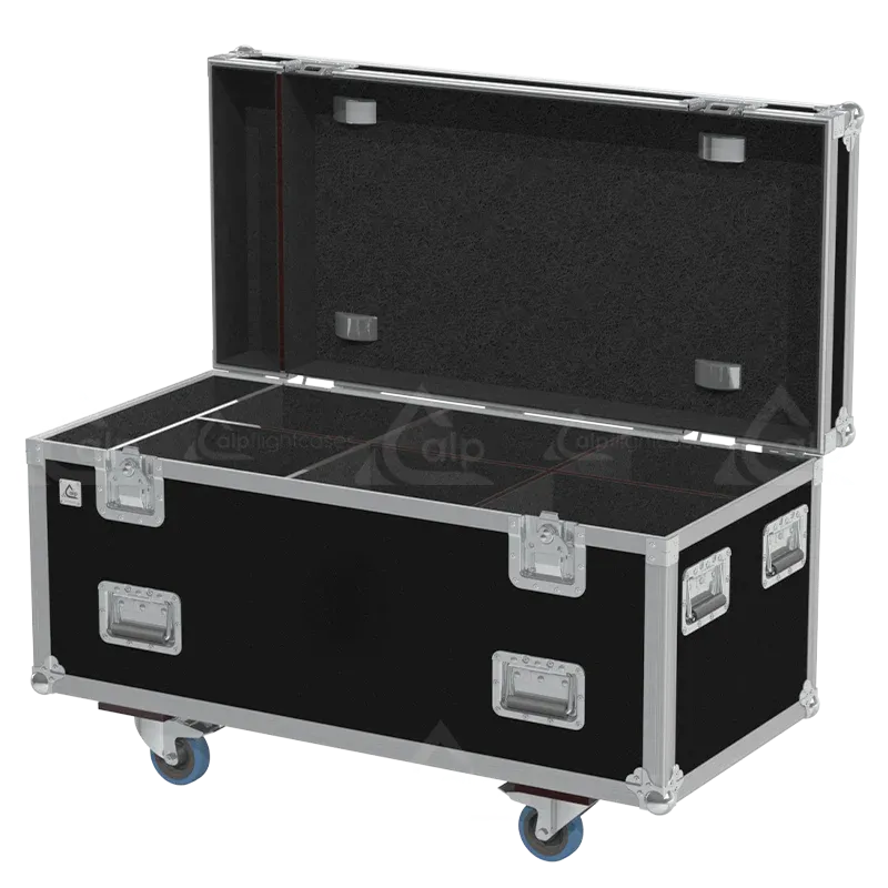 Empty flight case for 6x Elation Arena Zoom Q7IP showing precision-cut slots for IP65 rated wash fixtures