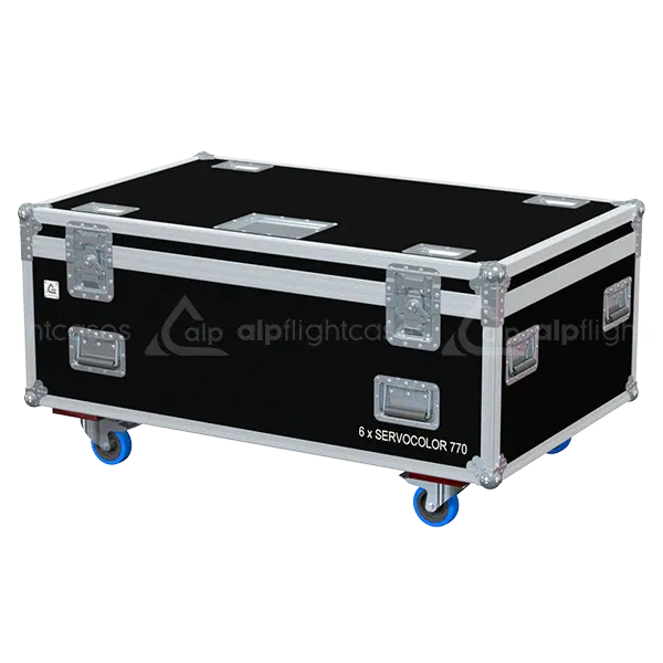 ALP FLIGHT CASES front view of 6x Starway Servo Color 770 flight case with heavy-duty touring hardware