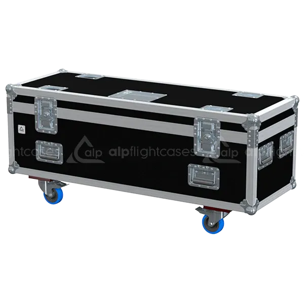 ALP FLIGHT CASES front view of 6x Starway Sunstrip lighting flight case with heavy-duty touring hardware and wheels