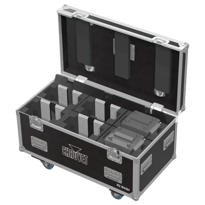6x Chauvet Rogue R2 Wash Pro fixtures inside ALP flight case with custom CNC foam interior
