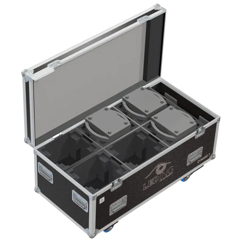 6x Leding Dynamo 7 fixtures inside ALP FLIGHT CASES with custom CNC foam