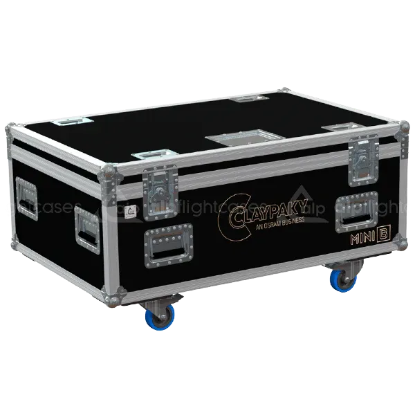 ALP FLIGHT CASES front view of 8x Claypaky Mini B flight case with heavy-duty touring hardware