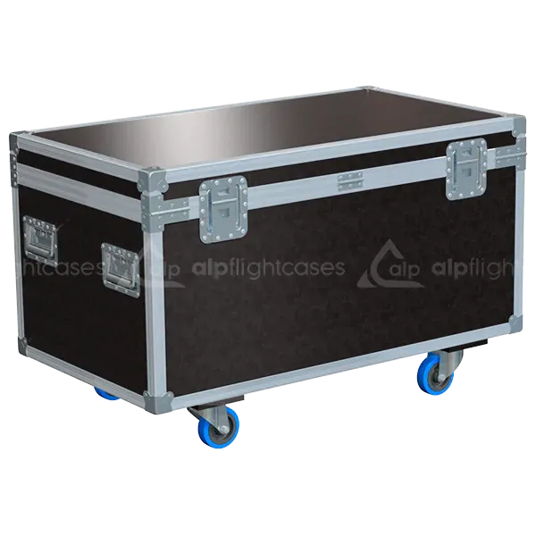 Rear view of ALP FLIGHT CASES 8-way LED PAR trunk featuring heavy-duty 10mm birch plywood