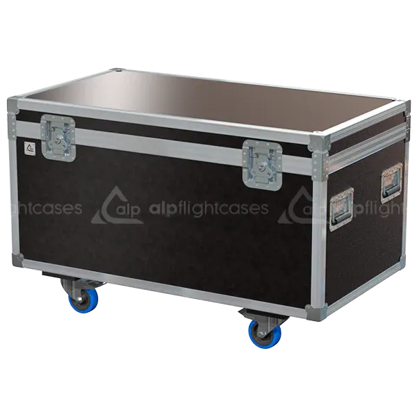 ALP FLIGHT CASES front view of 8x PAR LED universal flight case with 100mm wheels and touring hardware