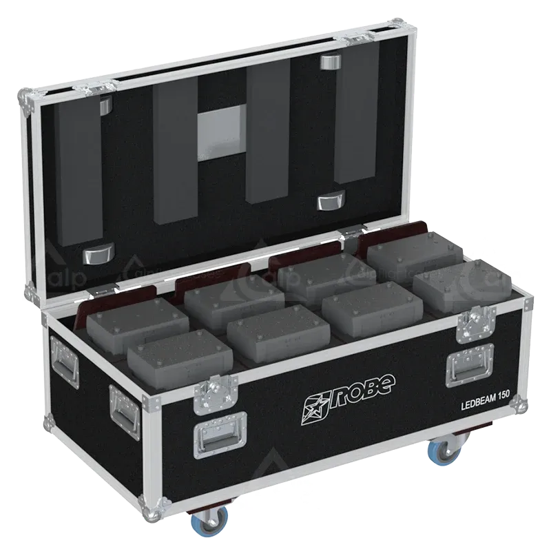 8x Robe LEDBeam 150 fixtures inside ALP FLIGHT CASES with custom CNC foam