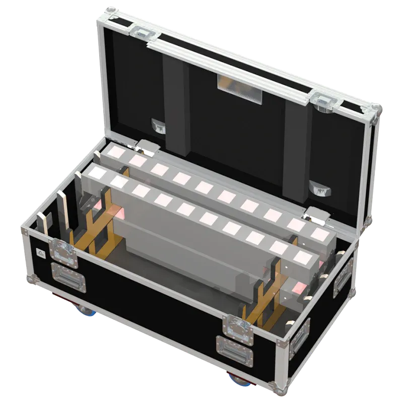 8x Starway Sunstrip active battens stored in ALP lighting flight case with custom CNC foam compartments