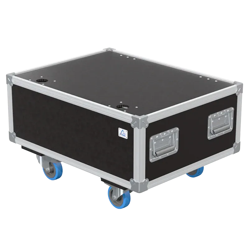Front view of 8x Starway Windkolor flight case with wheels and heavy-duty touring hardware