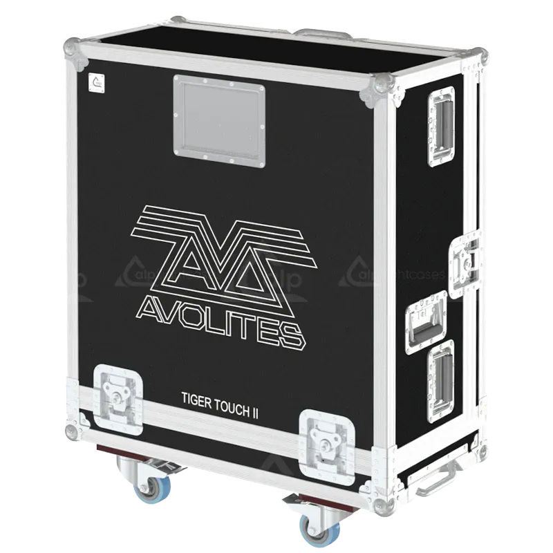 AVOLITES TIGER TOUCH II + DRAWER + SUP LCD + WHEELS FLIGHT CASE LATERAL CLOSED SIDE VIEW