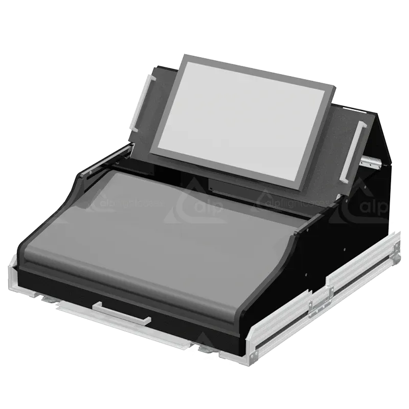 AVOLITES TIGER TOUCH II + DRAWER + SUP LCD + WHEELS FLIGHT CASE LATERAL SIDE VIEW