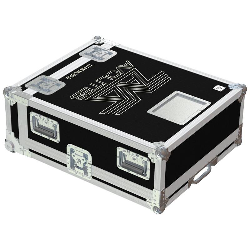 AVOLITES TITAN MOBILE + DRAWER + DISPLAY - WHEELS CLOSED FLIGHT CASE SIDE BACK VIEW
