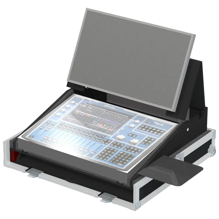 CHAMSYS MAGICQ80 + DISPLAY - WHEELS SIDE VIEW FLIGHT CASE OPEN