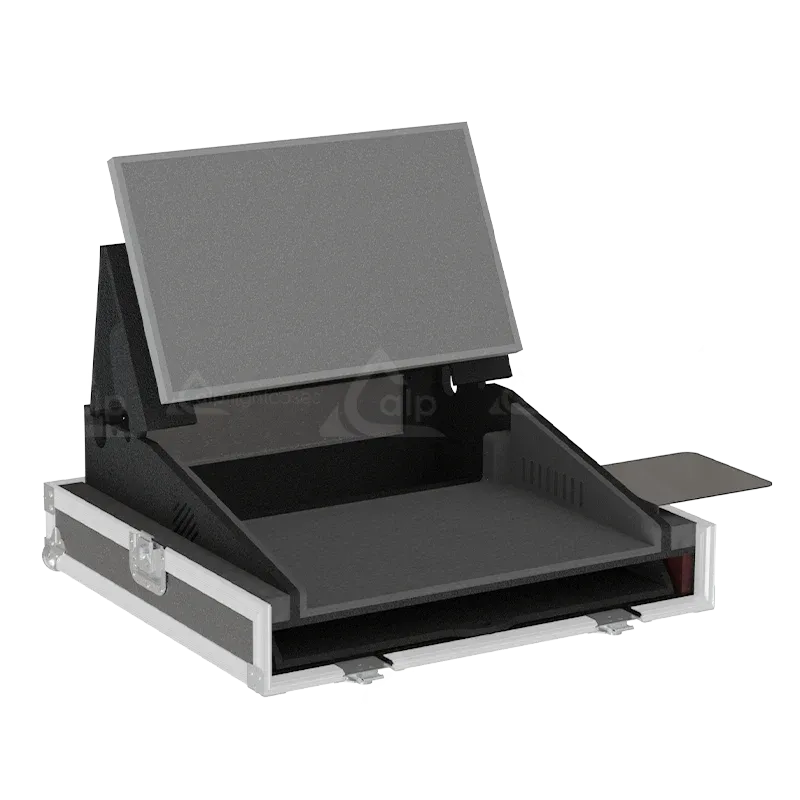 CHAMSYS MAGICQ MQ50 CONSOLE+ DRAWER + SUP LCD - WHEELS FLIGHT CASE LATERAL SIDE VIEW