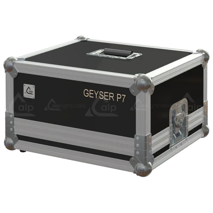 ALP FLIGHT CASES front view of Chauvet DJ Geyser P7 vertical fog machine flight case with heavy-duty touring hardware and wheels
