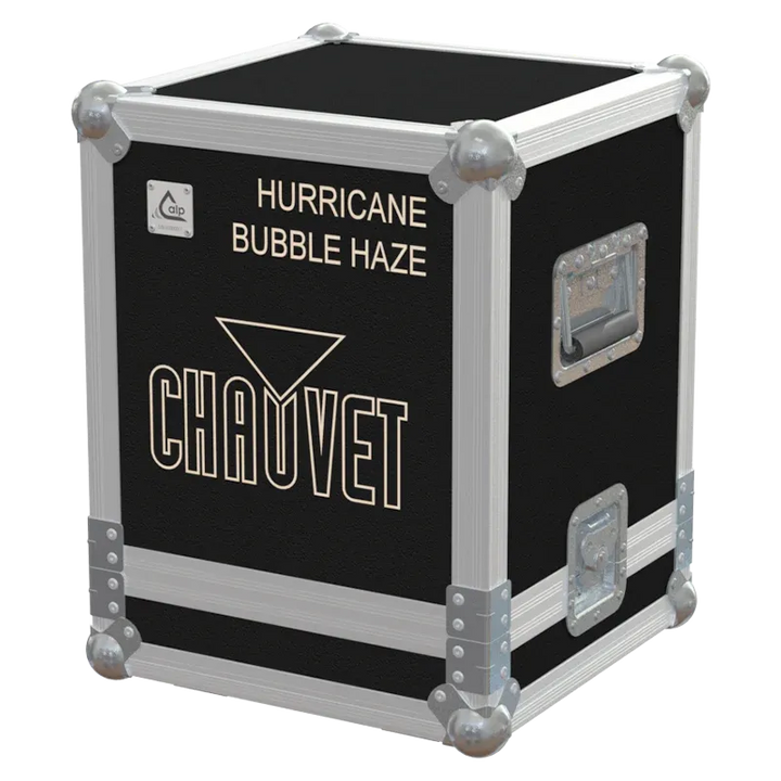 ALP FLIGHT CASES front view of Chauvet Hurricane Bubble Haze flight case with heavy-duty 10mm birch plywood and 100mm wheels