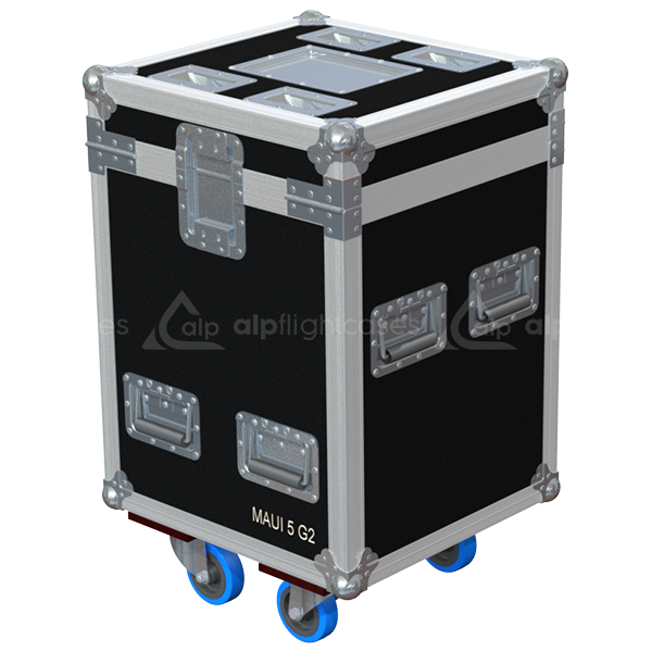 Rear view of the road case for MAUI 5 G2 showing heavy-duty hardware and 9mm birch plywood construction
