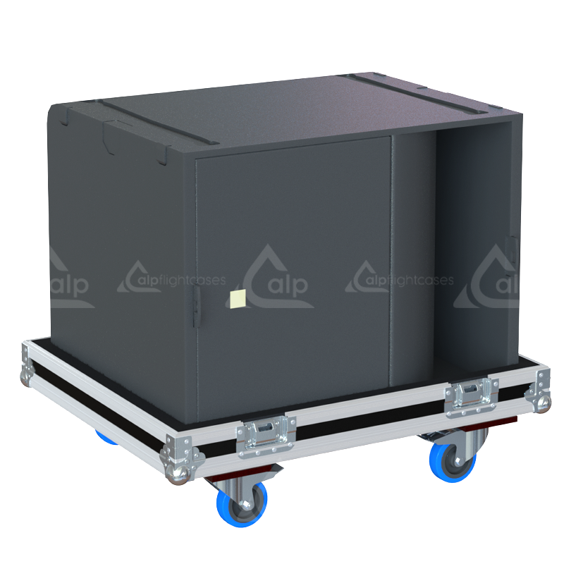 L-Acoustics KS21 subwoofer safely secured inside the custom pro audio flight case for safe transport