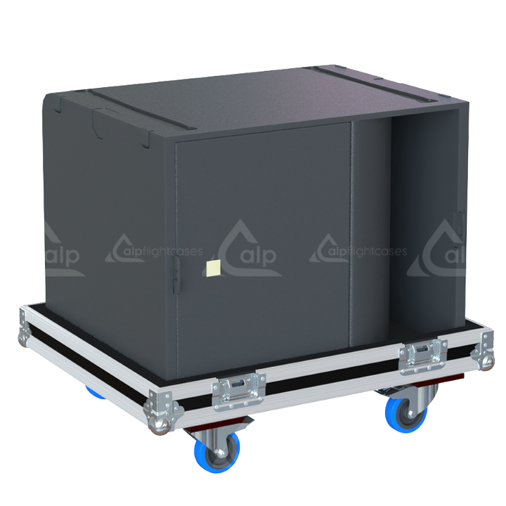 L-Acoustics KS21 subwoofer safely secured inside the custom pro audio flight case for safe transport