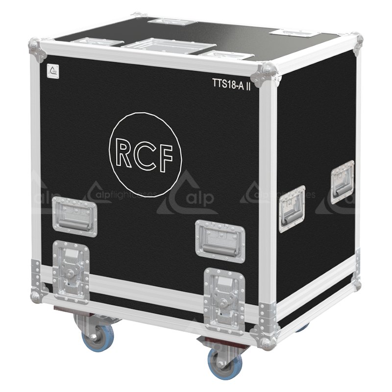 Front view of the professional touring flight case for 1x RCF TTS 18-A II subwoofer by ALP Flight Cases