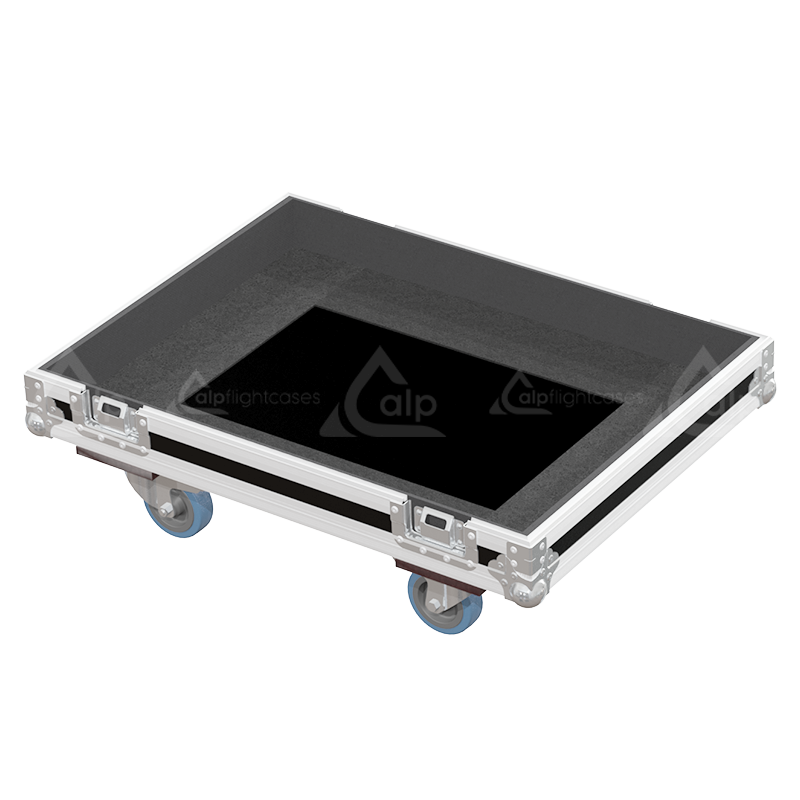 Empty interior of the flight case for 1x RCF TTS 18-A II showing precision CNC-cut foam for subwoofer protection