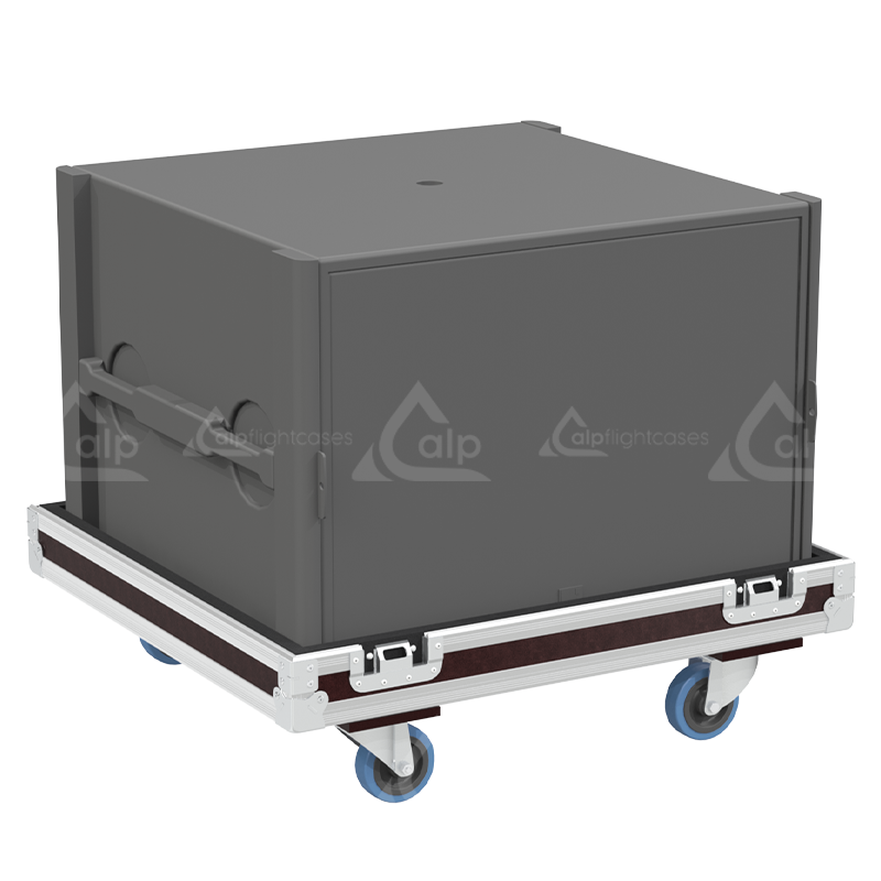 L-Acoustics SB15P subwoofer safely secured inside the custom pro audio flight case for safe transport