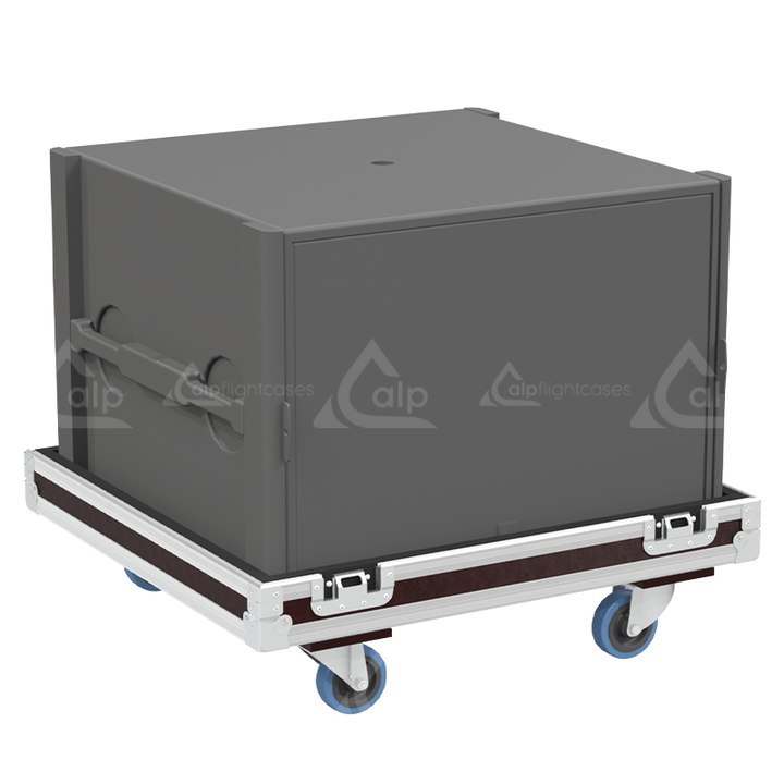 L-Acoustics SB15P subwoofer safely secured inside the custom pro audio flight case for safe transport