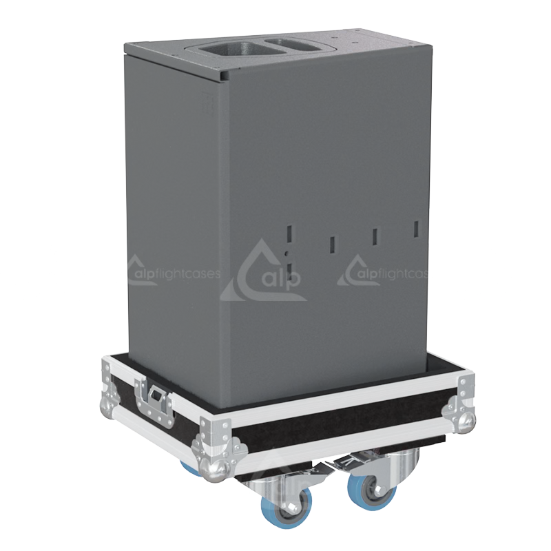 One d&b audiotechnik Q10 loudspeaker safely secured inside the custom pro audio flight case for safe transport