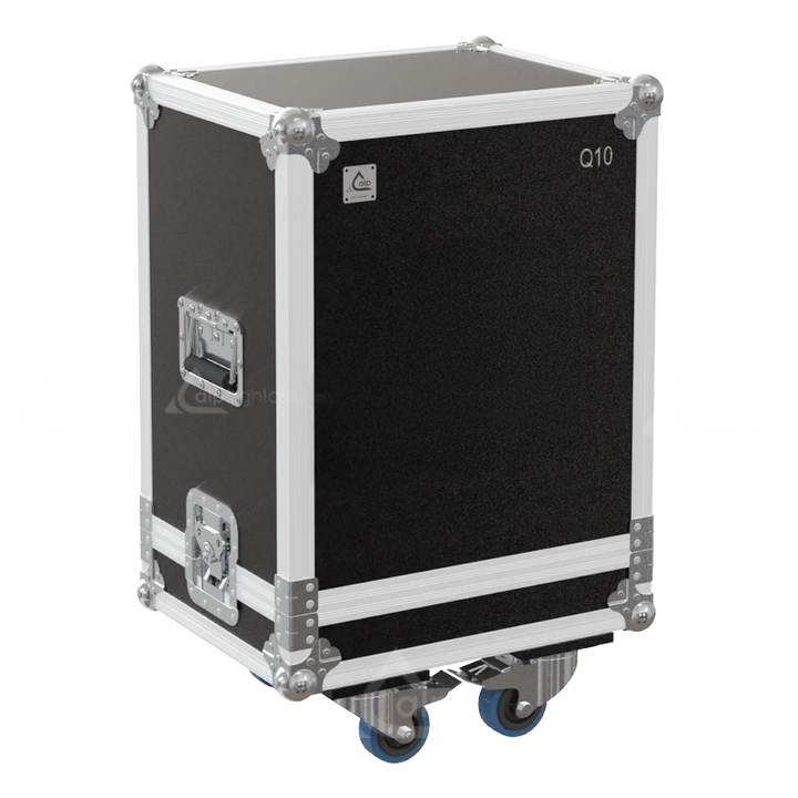 Front view of the single touring flight case for 1x d&b audiotechnik Q10 speaker by ALP Flight Cases