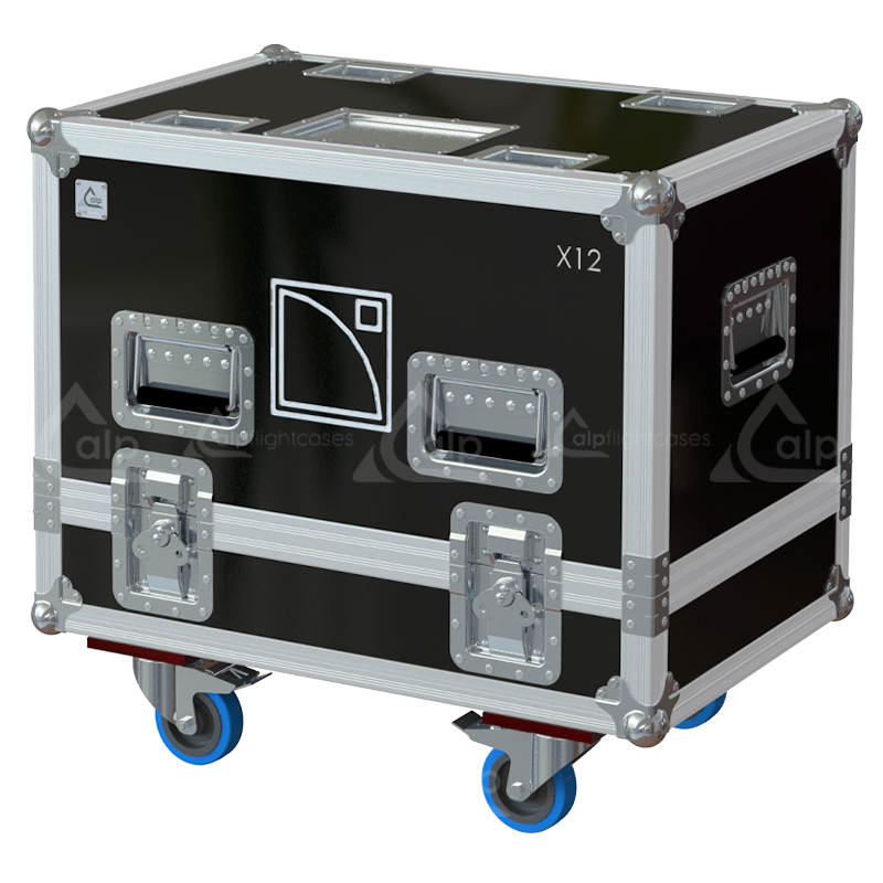 Front view of the professional twin touring flight case for 2x L-Acoustics X12 by ALP Flight Cases