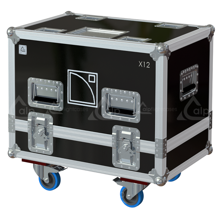 Front view of the professional twin touring flight case for 2x L-Acoustics X12 by ALP Flight Cases