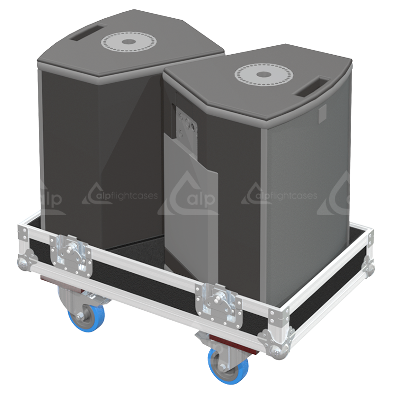 Two L-Acoustics 112P self-powered speakers safely secured inside the custom flight case for live events