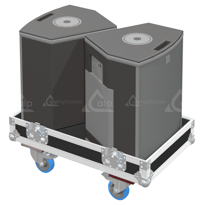 Two L-Acoustics 112P self-powered speakers safely secured inside the custom flight case for live events