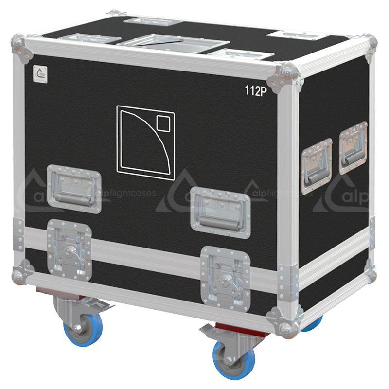 Front view of the professional twin touring flight case for 2x L-Acoustics 112P speakers by ALP Flight Cases