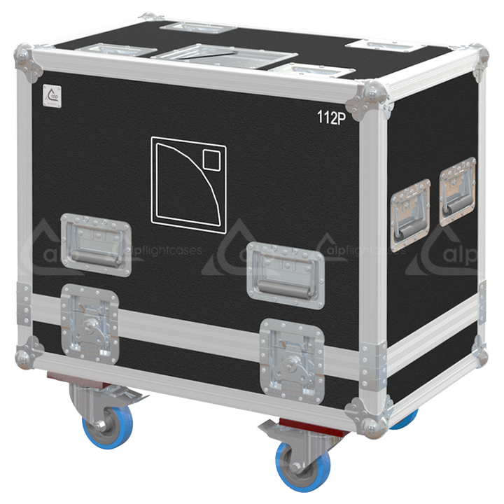 Front view of the professional twin touring flight case for 2x L-Acoustics 112P speakers by ALP Flight Cases