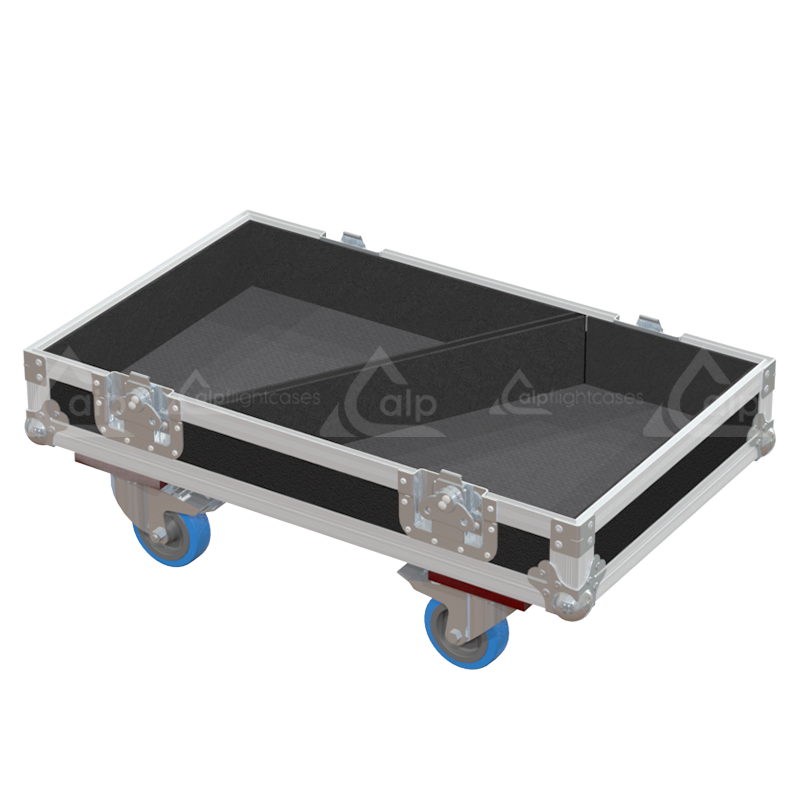 Empty interior of the flight case for 2x L-Acoustics 112P showing precision CNC-cut foam for high-density packing