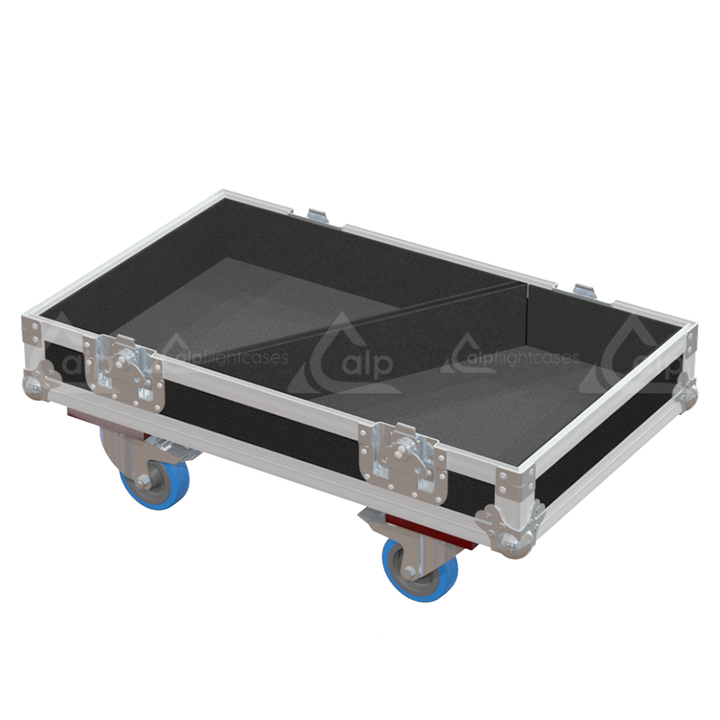 Empty interior of the flight case for 2x L-Acoustics 112P showing precision CNC-cut foam for high-density packing
