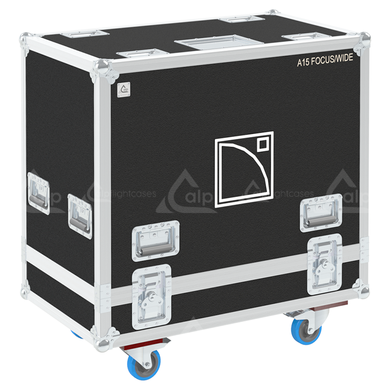Front view of the professional twin touring flight case for 2x L-Acoustics A15 Focus or Wide by ALP Flight Cases