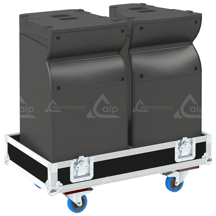 Two L-Acoustics A15 line array elements safely secured inside the custom flight case for professional touring