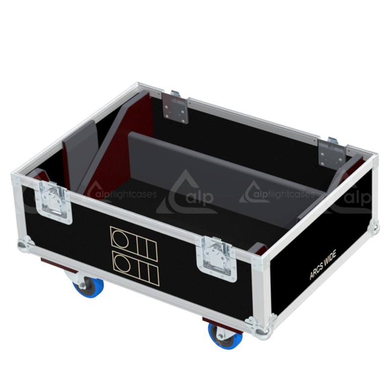 Empty interior of the flight case for 2x L-Acoustics A15 Wide showing precision CNC-cut foam for secure audio transport