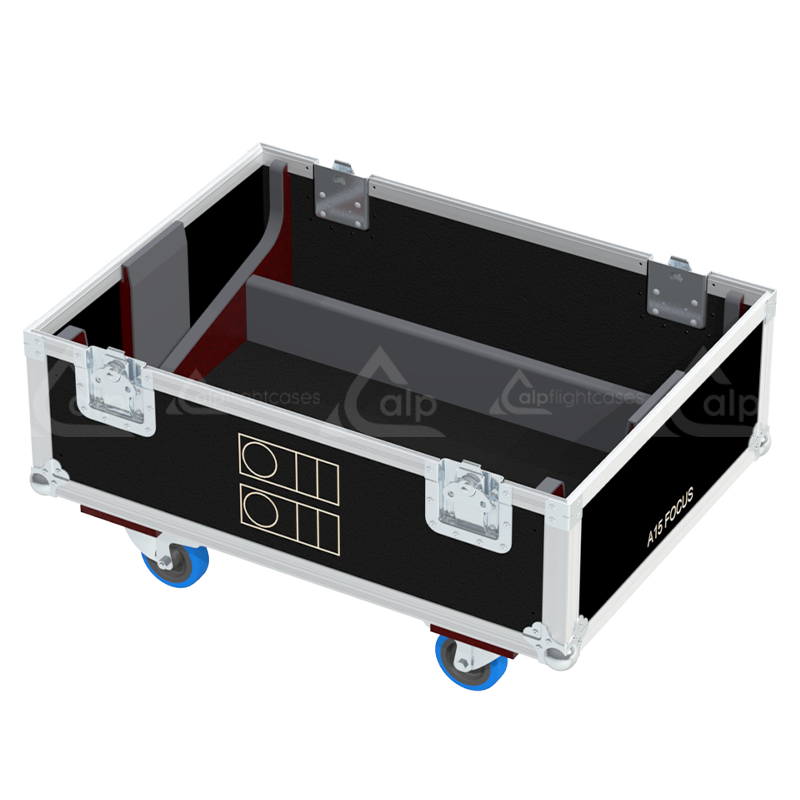 Empty interior of the flight case for 2x L-Acoustics A15 Focus showing precision CNC-cut foam for secure audio transport