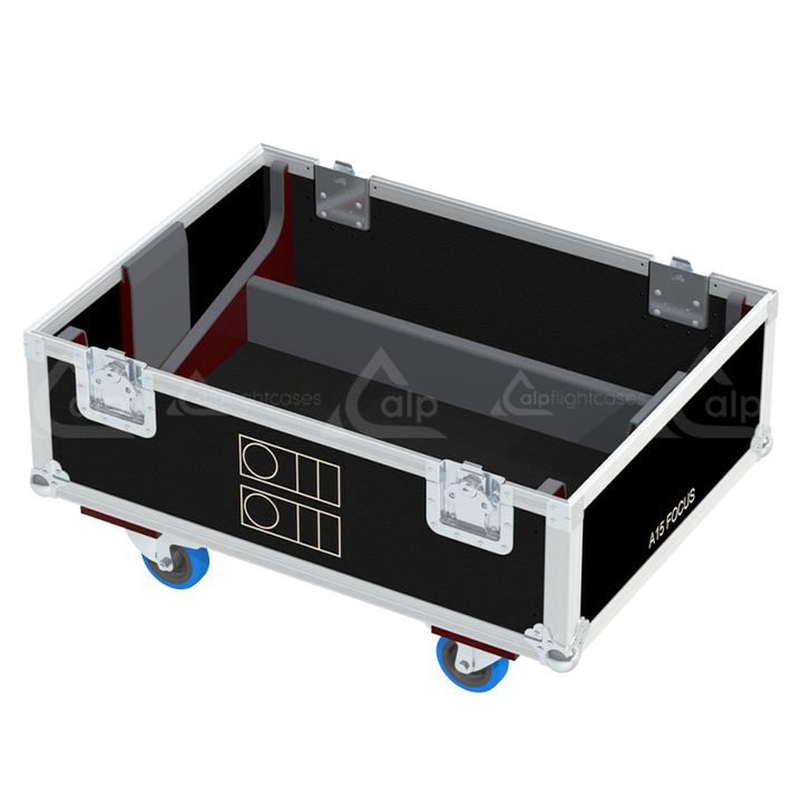 Empty interior of the flight case for 2x L-Acoustics A15 Focus showing precision CNC-cut foam for secure audio transport