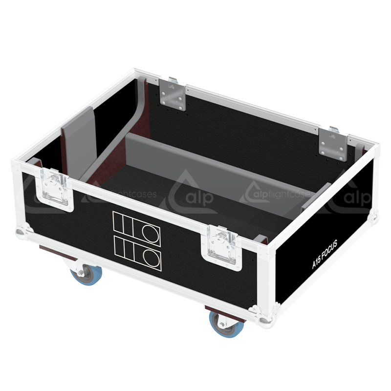 Empty interior of the flight case for 2x L-Acoustics A15 Focus showing precision CNC-cut foam for secure audio transport