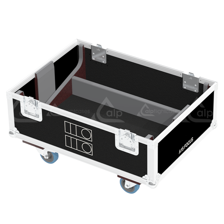 Empty interior of the flight case for 2x L-Acoustics A15 Focus showing precision CNC-cut foam for secure audio transport