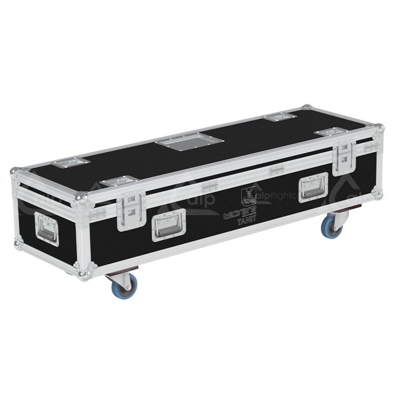 Rear view of the road case for Tecnare Tanit Top showing heavy-duty hardware and 9mm birch plywood construction