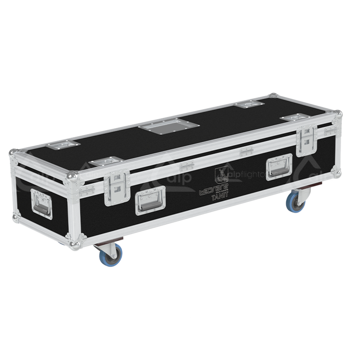 Rear view of the road case for Tecnare Tanit Top showing heavy-duty hardware and 9mm birch plywood construction